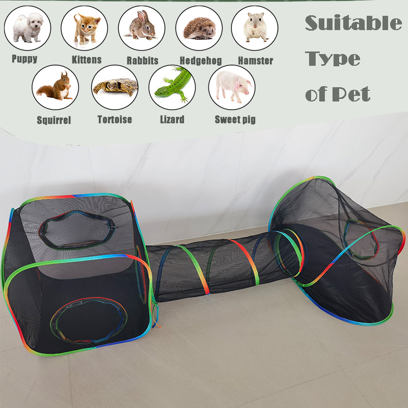 3 Pcs Outdoor Rainbow Cat Enclosures Pet Playground Kitty Small Animals Rabbit Guinea Pig Playpen Square Olive Tent with Tunnel
