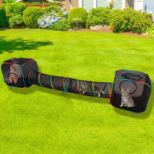 Set of 4 Outdoor Rainbow Cat Enclosures Pet Playground Kitty Small Animals Rabbit Guinea Pig Playpen Square Tent with Play Tunnel