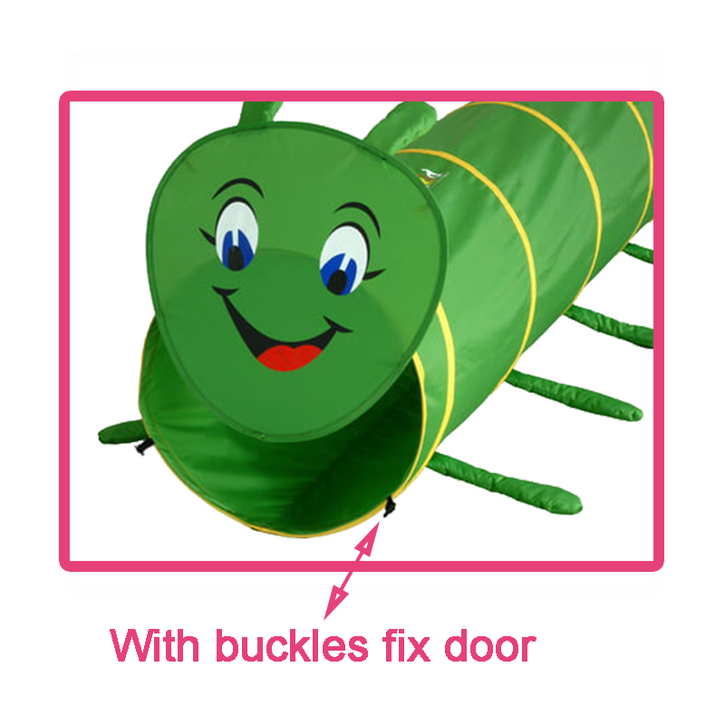 Green worm shape pop up play tunnel tent