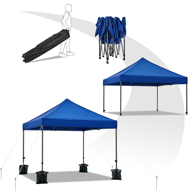 Blue Outdoor 10' x 10' Pop Up Heavy Duty Waterproof Gazebo Tents,Canopy with Metal Frame and Roller Bag