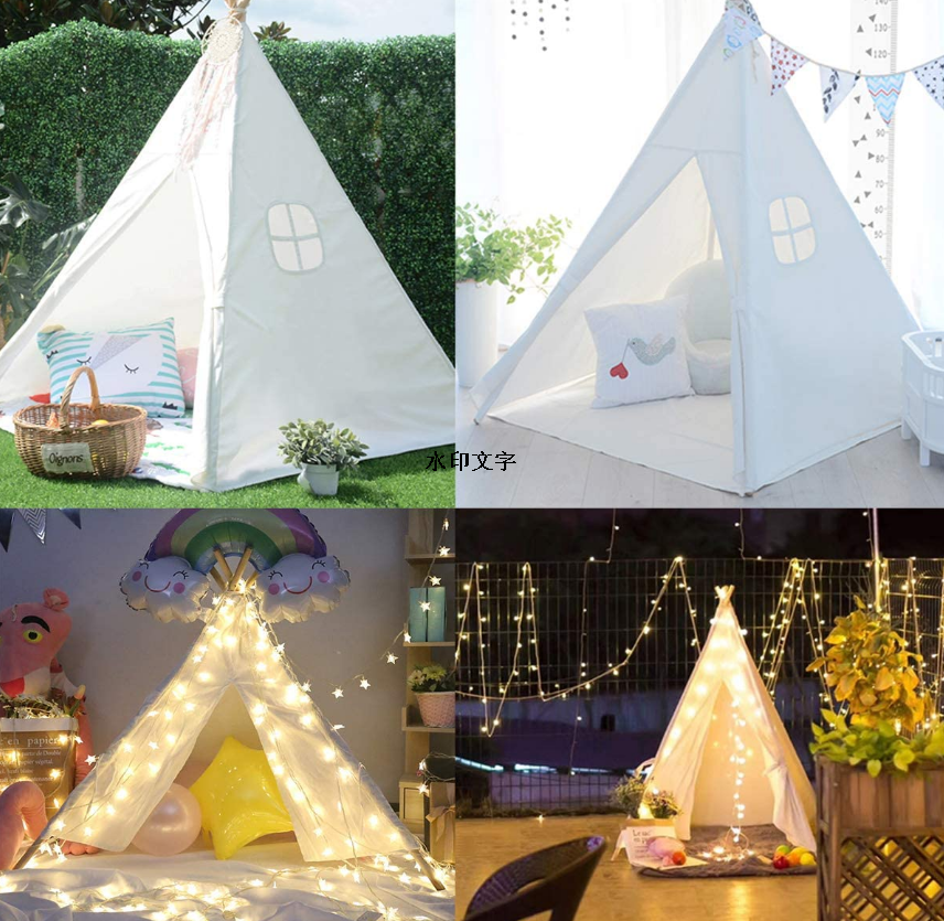  2021 Flourish easy folding new design four wooden poles Indian kids teepee tent with protable carry bag use for indoor outdoor