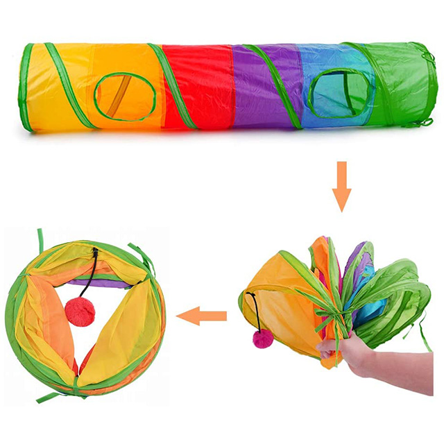 Rainbow Colorred Foldable Pet Tunnel With Dangling BellToy For Pet Cat Dogs