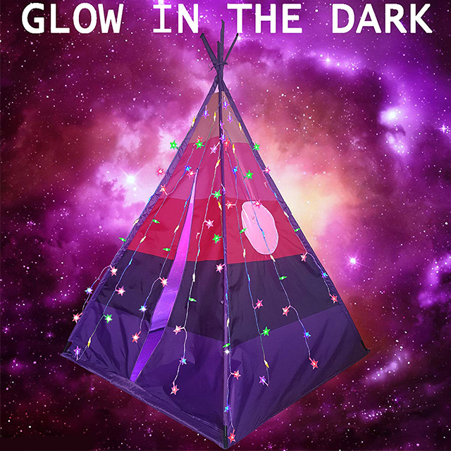 Pink Blue Teepee Kids Play Tent With Lights & Carrying Case for Girls & Boys, Indoor & Outdoor Use
