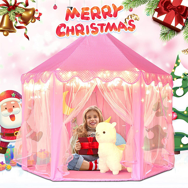 Pink Large Princess Castle Play Tent Playhouse with Star Lights Toys for Girls Kids Children Indoor Games 