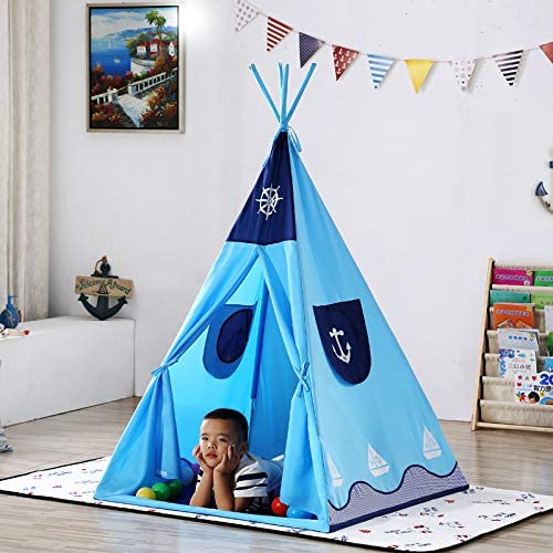 Blue unique design pirate ship kids teepee play tent ,easy set up and foldable playhouse for indoor outdoor