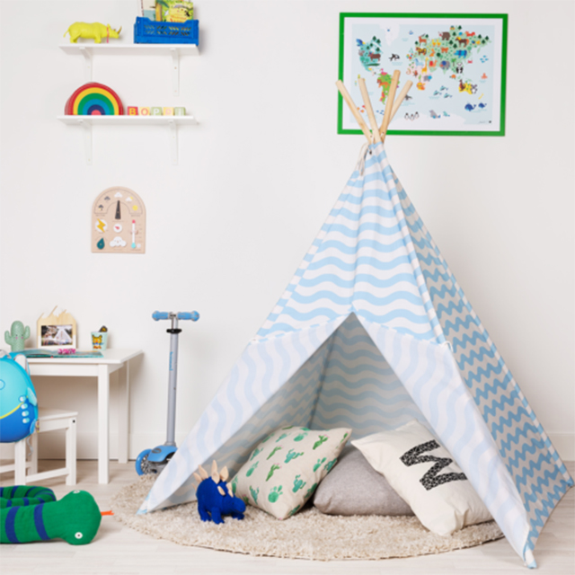 XP-TP063 wave stripe pattern kids teepee wigwam, childrens play tent for girls boys,100% Canvas with wooden pole,easy set up with carry bag