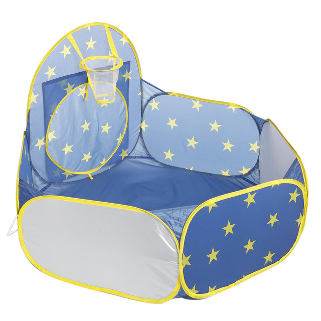 Blue with star Foldable Pop Up 3 In 1 Kids Rocket Playhouse use for Indoor Outdoor ,Rocket Ball Pit Tent with Crawling Tunnel 