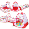 Multicolor dot Folding Portable Kids Play Tent with crawl tunnel, Ball Pit with Basketball Hoop,3 in 1 Playhouse Tent