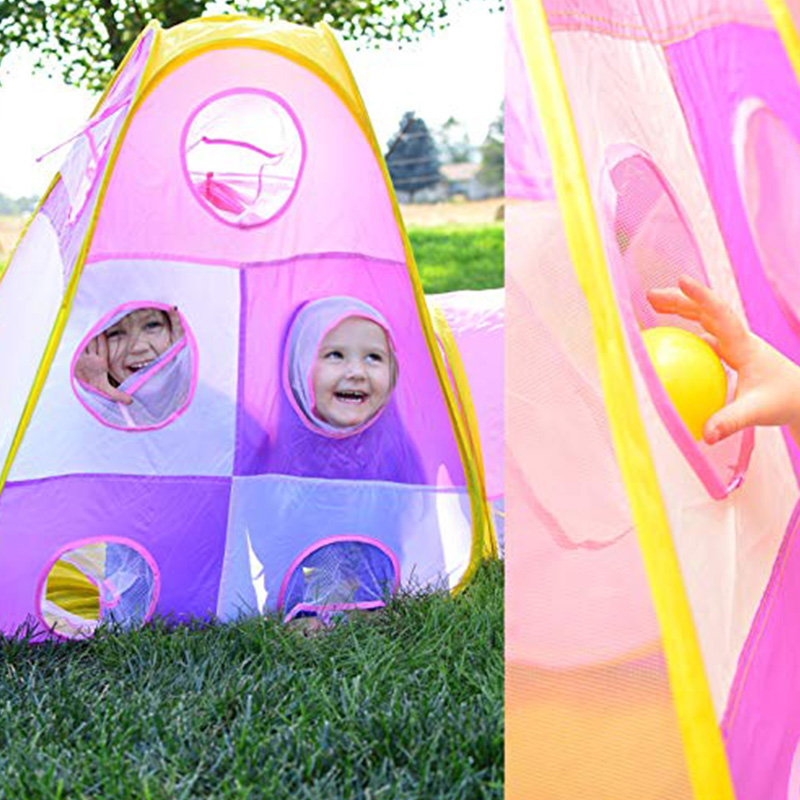 Kids Playhouse Popup Tents withTunnels ball pit and Basketball Hoop Large Play Tent For Boys Grils Use Outdoor