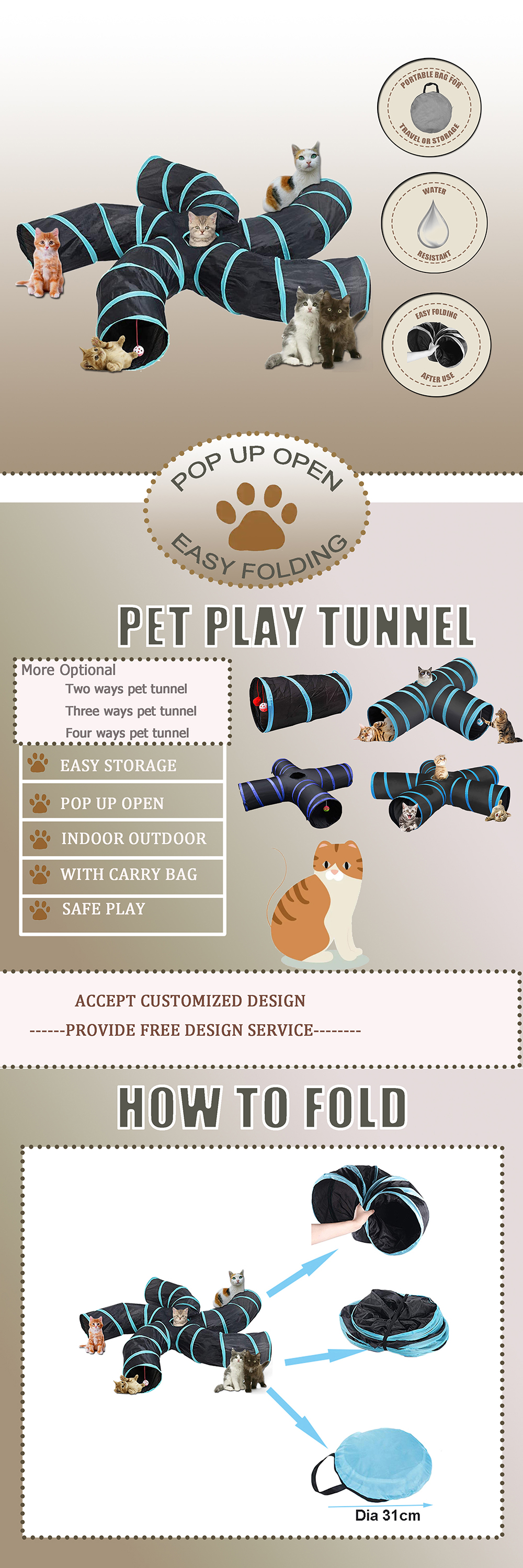 S shape 5 ways cat tunnel