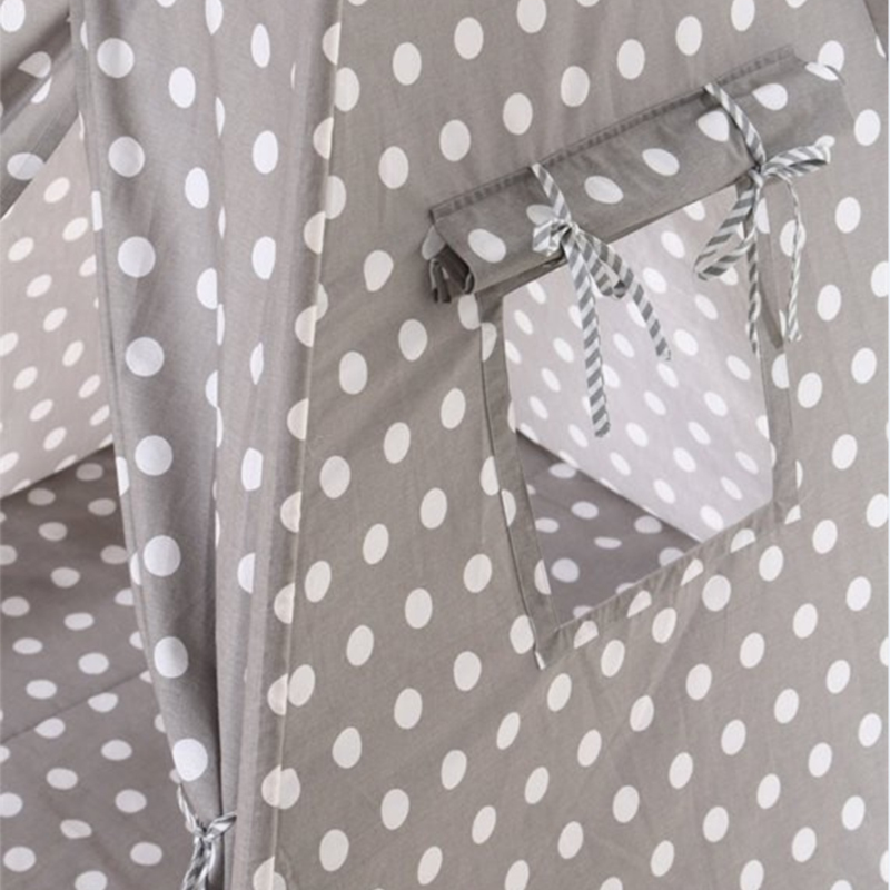 Grey color with white dot pattern Three-Season Cotton Canvas Pyramid Tent Kids Teepee for Girls Boys Toddlers