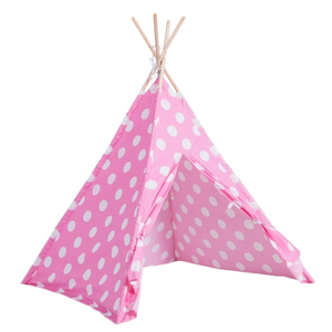 Pink with white dot Hot sale high quality cotton canvas Indian teepee tent kids for indoor toy tents 