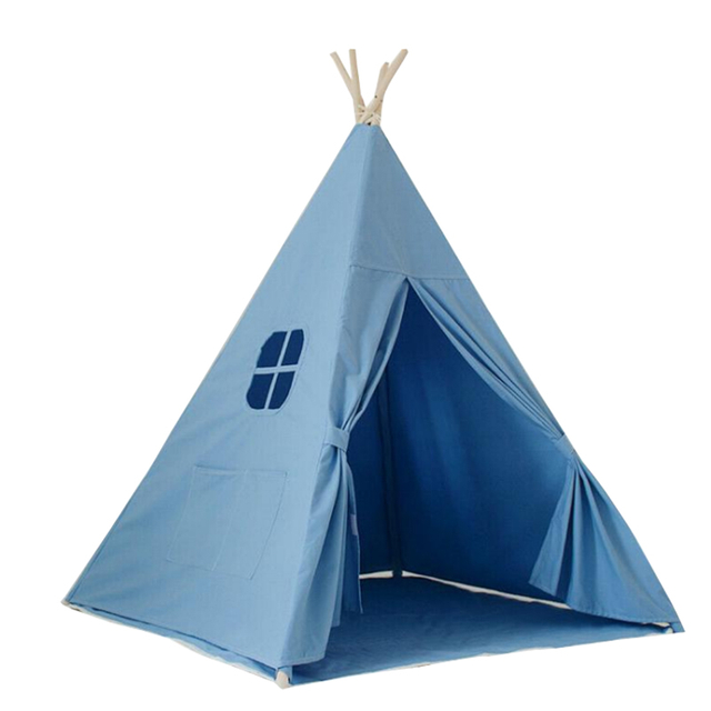 Blue Wooden poles foldable teepee tent canvas teepee tents with window Great gift teepee tents kids