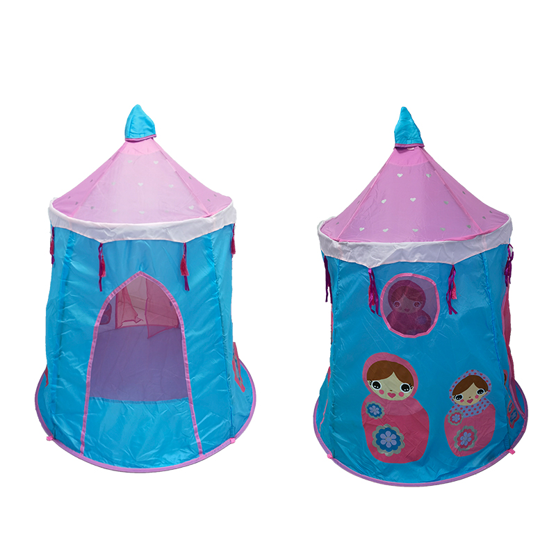 Blue princess castle play tents with mesh door and window