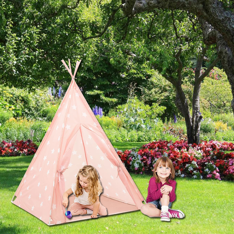Portable Paly Teepee Tent Polyester With PVC Poles Star Design