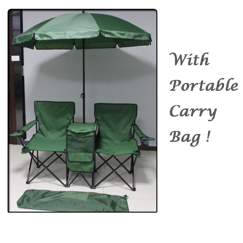 Portable Folding Outdoor Picnic Camping Chairs with Umbrella and Table Cooler
