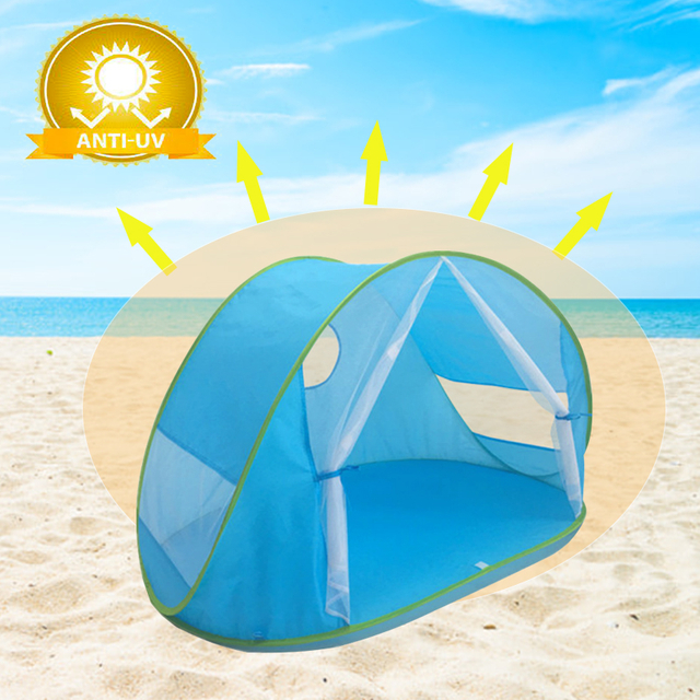 Blue Portable Pop Up Beach Tent With Mesh Window And Mesh Door