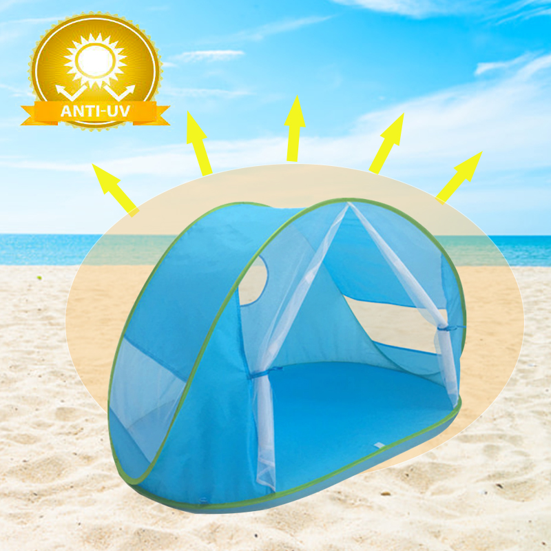 Blue Portable Pop Up Beach Tent With Mesh Window And Mesh Door