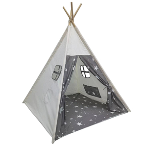 Gray Star Printing Kids Play Teepee House Tent Wooden Pole With Carry Bag