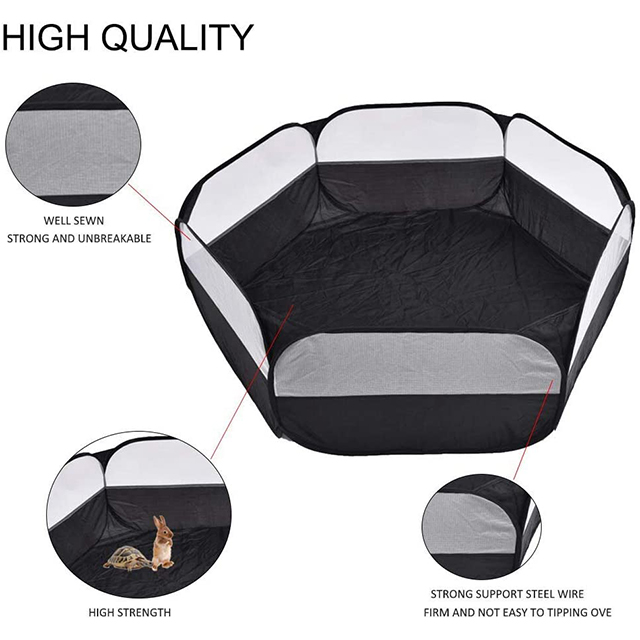 Black Portable Small Animal Cage, Pet Playpen Play Tent For Indoor/Outdoor, Bedding Fence Pen