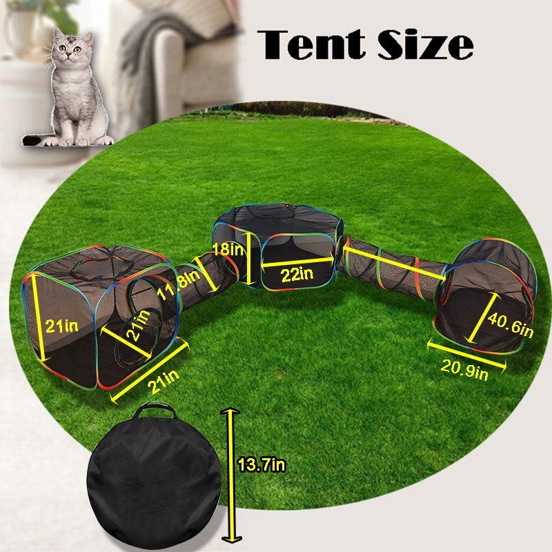 Set of 5 Outdoor Rainbow Cat Enclosures Pet Playground Kitty Small Animals Rabbit Guinea Pig Playpen Olive Hexagon Square Tent with Tunnel