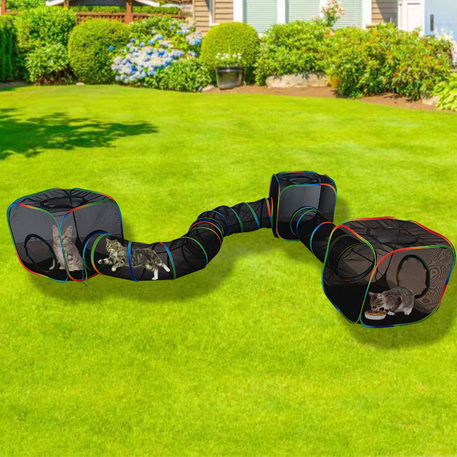Set of 5 Outdoor Rainbow Cat Enclosures Pet Playground Kitty Small Animals Rabbit Guinea Pig Playpen Square Tent with Toy Tunnel