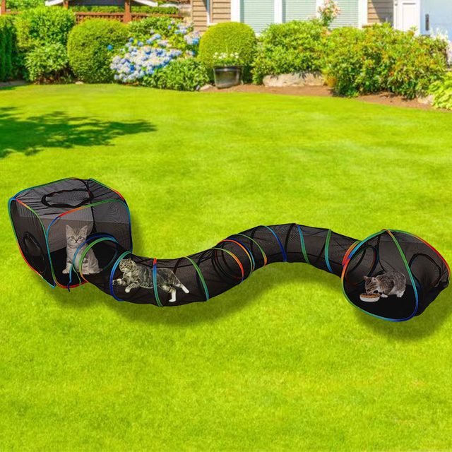 Set of 3 Outdoor Rainbow Cat Enclosures Pet Playground Kitty Small Animals Rabbit Guinea Pig Playpen Square Triangle Tent with S Shape Tunnel