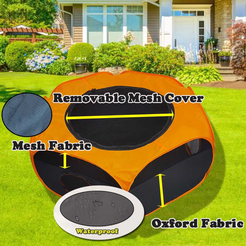 2 Pcs Orange Hexagon Tent with Circle Tunnel Ourdoor Playpen Playground for Kittens Small Animals Rabbit Guinea Pig