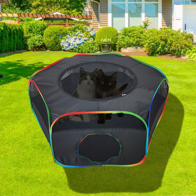 Outdoor Rainbow Hexagon Tent with Circle Tunnel Ourdoor Playpen Playground for Kittens Small Animals Rabbit Guinea Pig