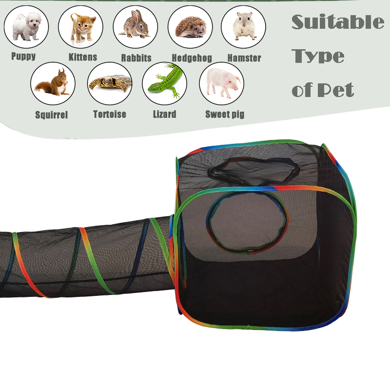 Set of 4 Outdoor Rainbow Cat Enclosures Pet Playground Kitty Small Animals Rabbit Guinea Pig Playpen Square Tent with Toy Tunnel