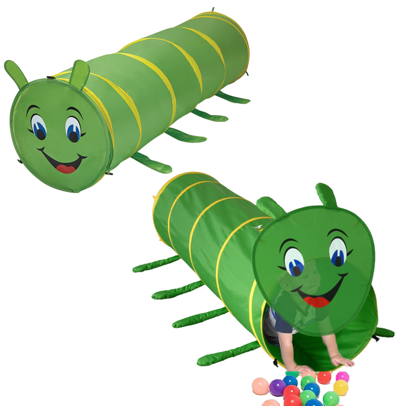 Green worm shape pop up play tunnel tent