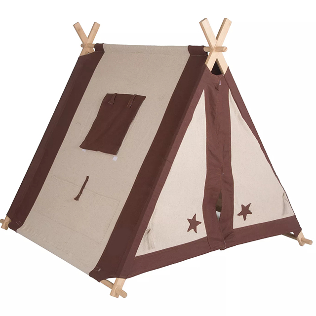 Brown Cotton Canvas Cover, Wooden Pole, Kids Teepee Tent, With two window, Playhouse For Childs
