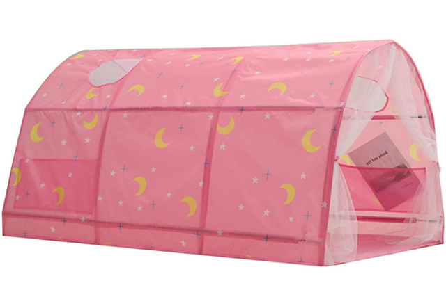 Pink Portable Kids Bed Tent,Baby Toddlers Sleeping Tent with Double Net Curtain for Boys Girls Bedroom Decor
