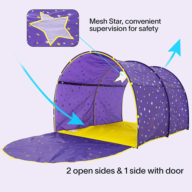 Pop Up Portable Frame Purple Grow in The Dark Stars Bed Canopy Dream Kids Play Tents Privacy Playhouse Space For Boys Girls Toddlers