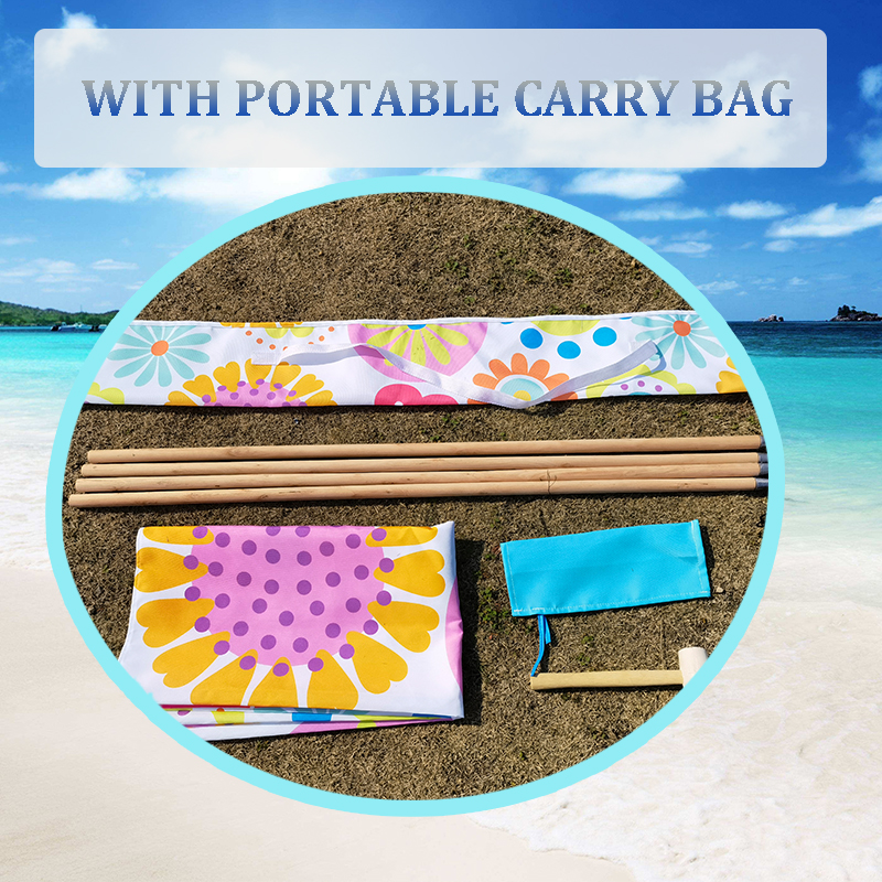 New Daisy Windbreaks Beach FenceFabric Material With Wooden Poles Screen Privacy