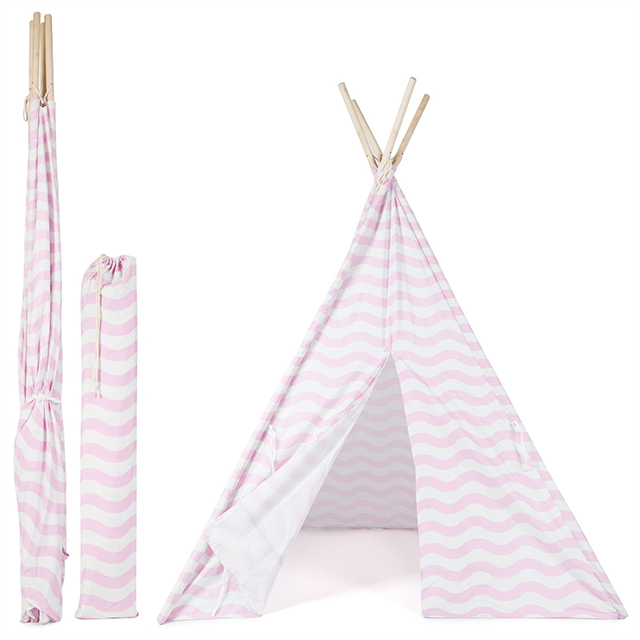 XP-TP063 wave stripe pattern kids teepee wigwam, childrens play tent for girls boys,100% Canvas with wooden pole,easy set up with carry bag