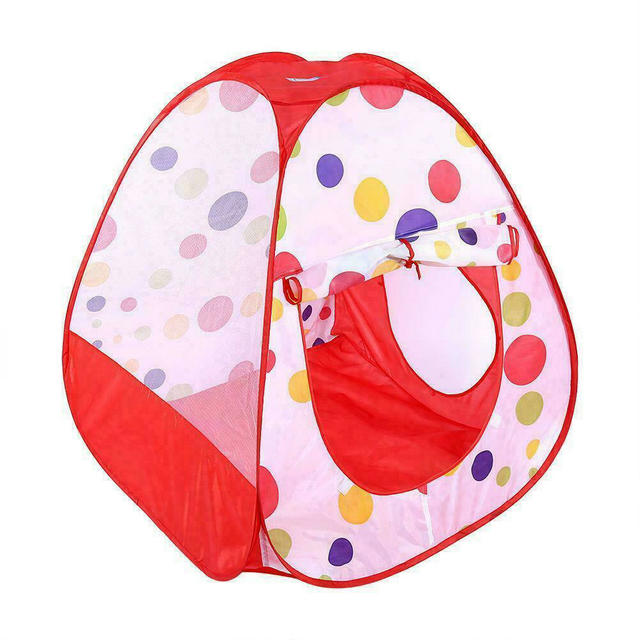 Multicolor dot Folding Portable Kids Play Tent with crawl tunnel, Ball Pit with Basketball Hoop,3 in 1 Playhouse Tent