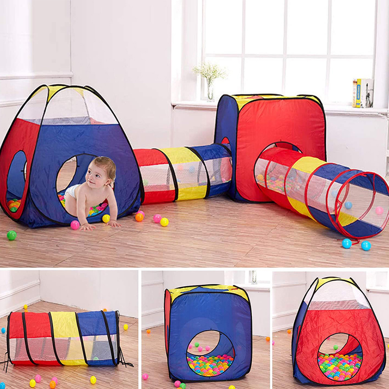 Multicolor Foldable 4 In 1 Indoor Outdoor Safty Kids Pop Up Tents Tunnel And Ball Pit Playhouse Kids Play Tent combo set