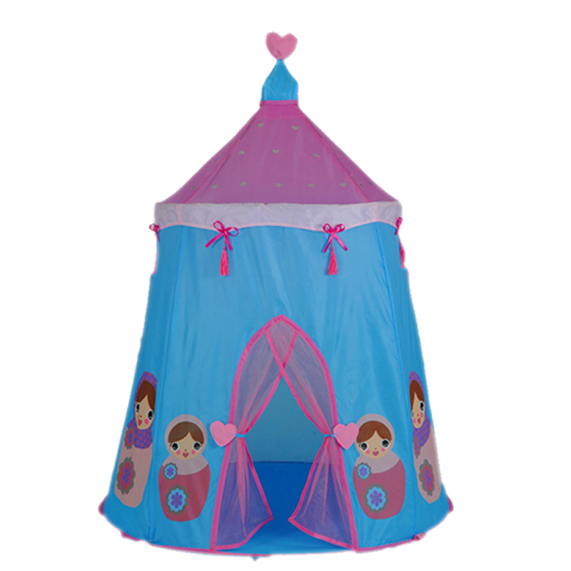 Blue princess castle play tents with mesh door and window