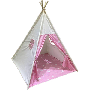 Cheaper New design pink with white star wooden poles indian kid's teepee tent