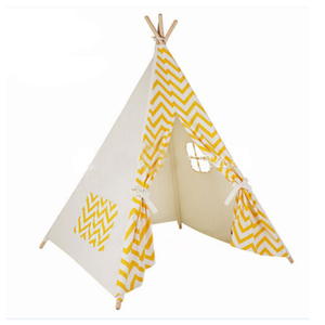 Yellow wave stripe Teepee Kids Play Indian Tent House Canvas Children Indoor Wigwam Playhouse for Indoor Play Deco