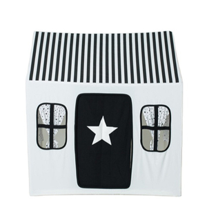 White Black Stripe Kids House Tent With Window Curtain For Girls Boys Toddlers
