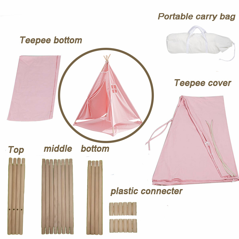 Sweet Pink Kids Indian Teepee Tent Easy Set Up Use For Girls Boys Toddlers
