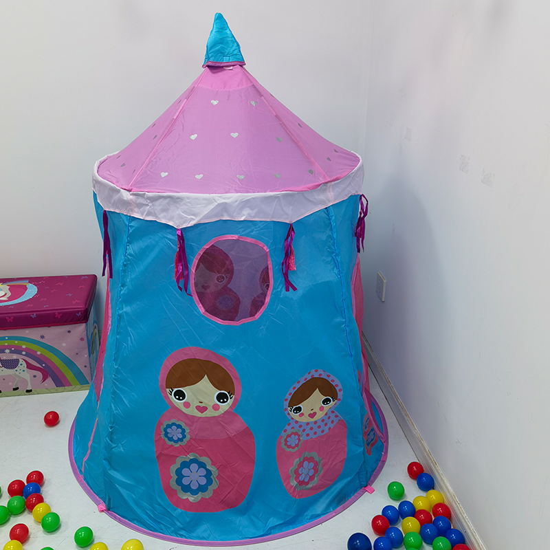 Blue princess castle play tents with mesh door and window