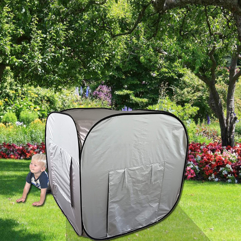 Silver Outside Child's Dark Den Square Pop Up Sensory Space For Autism kids