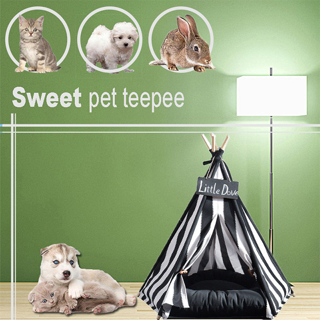 Toper Selling Black Striped India Teepee ,Dog Cat Play House Portable Washable Bed Puppy Kitten Kennel Tents