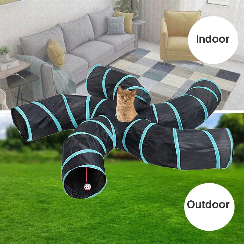 Cat Tunnel for Indoor Cats Large, with Play Ball S-Shape 5 Way Collapsible Interactive Peek Hole Pet Tube Toys, Puppy, Kitty, Kitten, Rabbit
