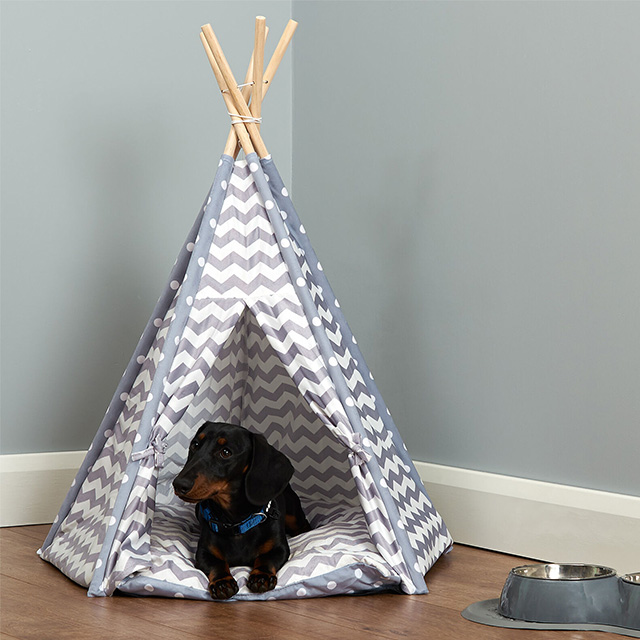 Factory Wholesale Grey Chevron Pets Teepee Bed For Cat/Kitten/Dog/Puppy Tipi Play Tent House