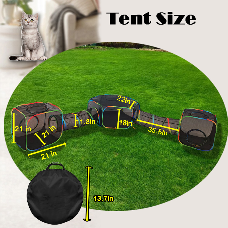 Set of 5 Outdoor Rainbow Cat Enclosures Pet Playground Kitty Small Animals Rabbit Guinea Pig Playpen Square Hexagon Tent with Tunnel