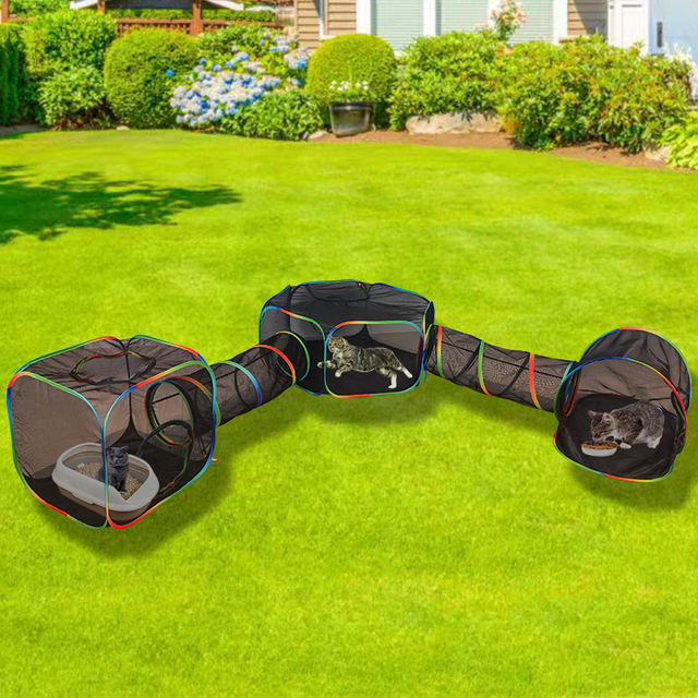Set of 5 Outdoor Rainbow Cat Enclosures Pet Playground Kitty Small Animals Rabbit Guinea Pig Playpen Olive Hexagon Square Tent with Tunnel